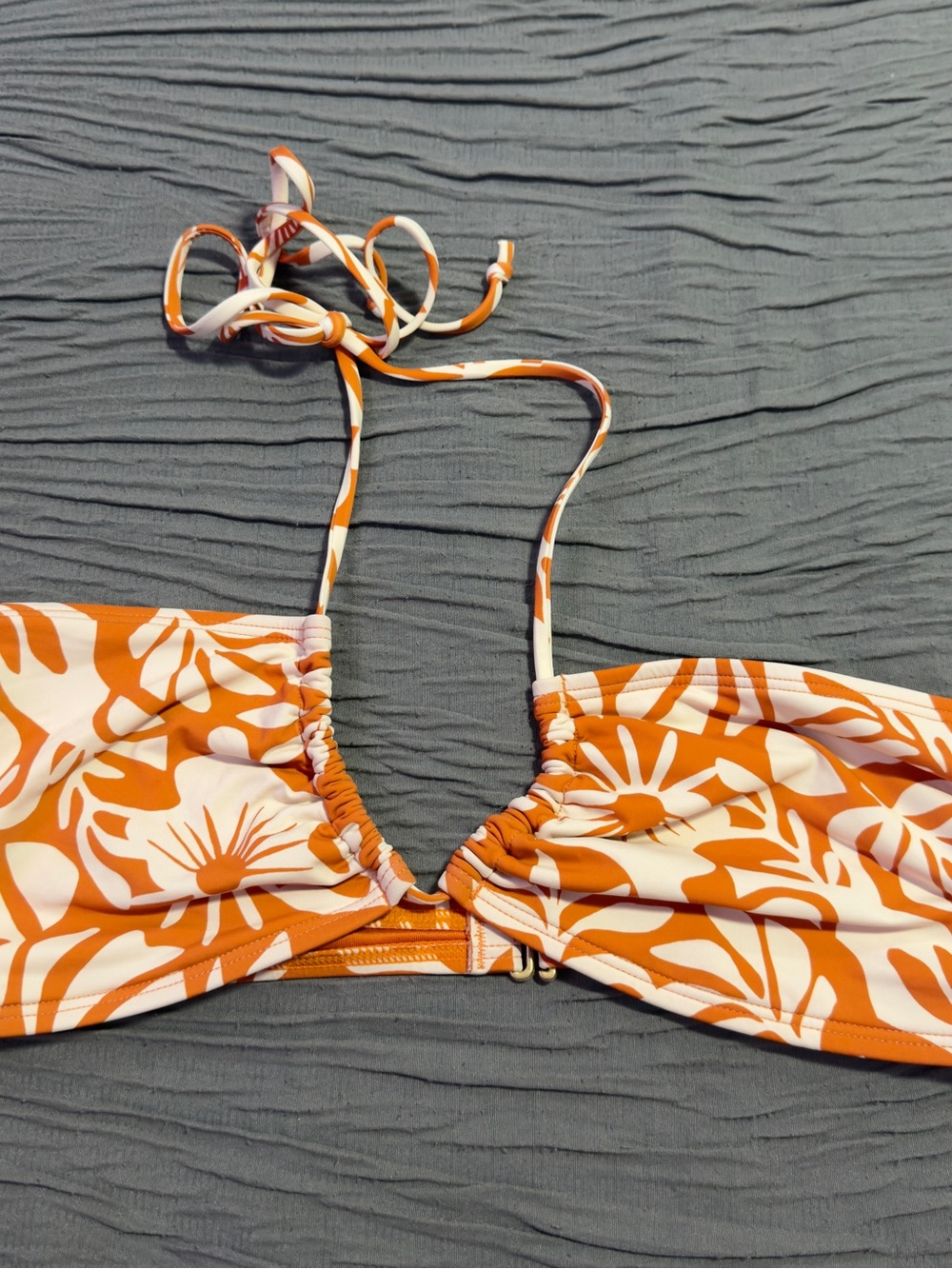 Billabong Orange and White Floral Bandeau Bikini Top with Tie
